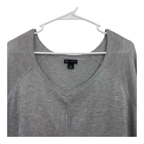 New Directions Womens Gray Tie-Front V-Neck Sweater XL Lightweight Long Sleeve - Picture 9 of 11